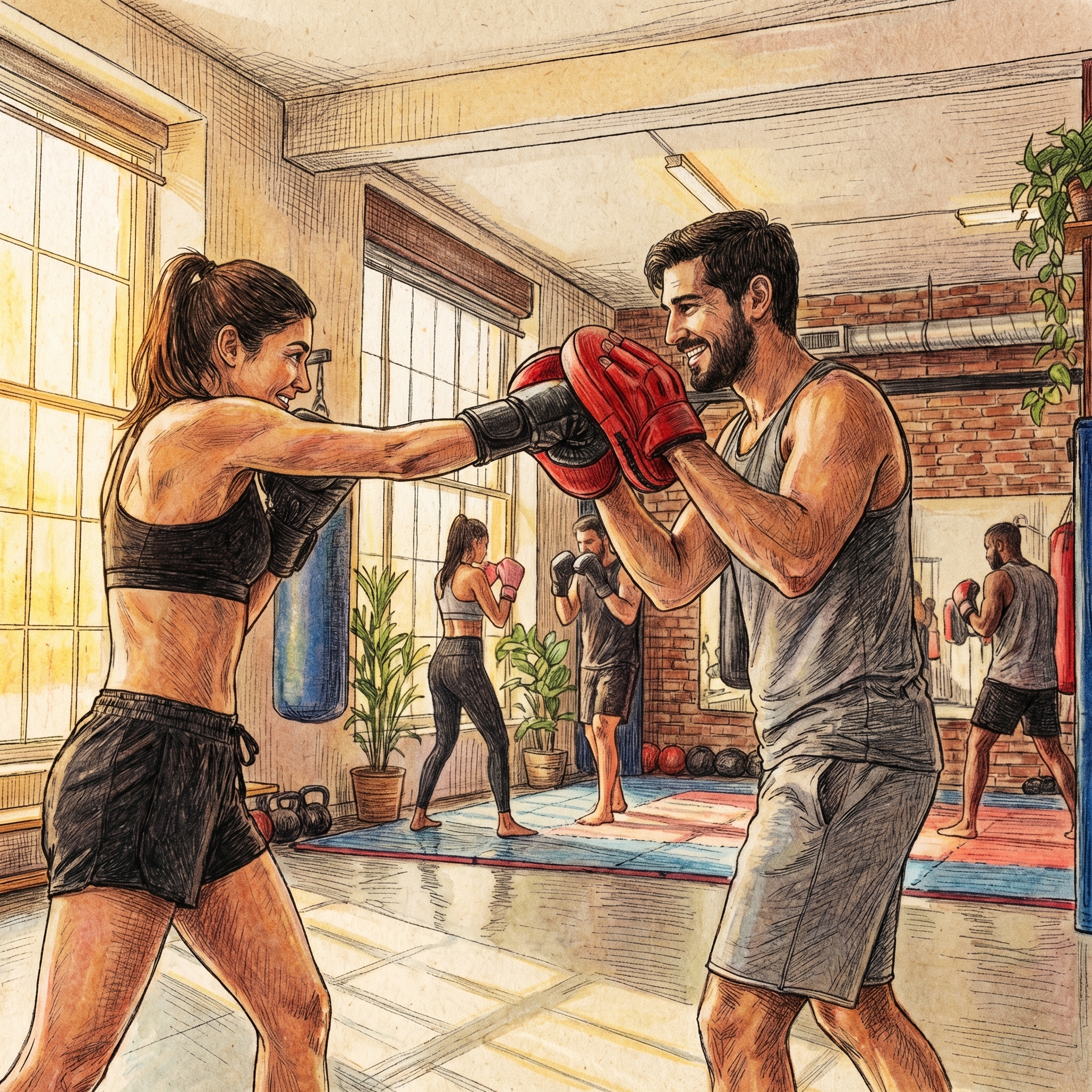 Woman boxing with gloves at the gym